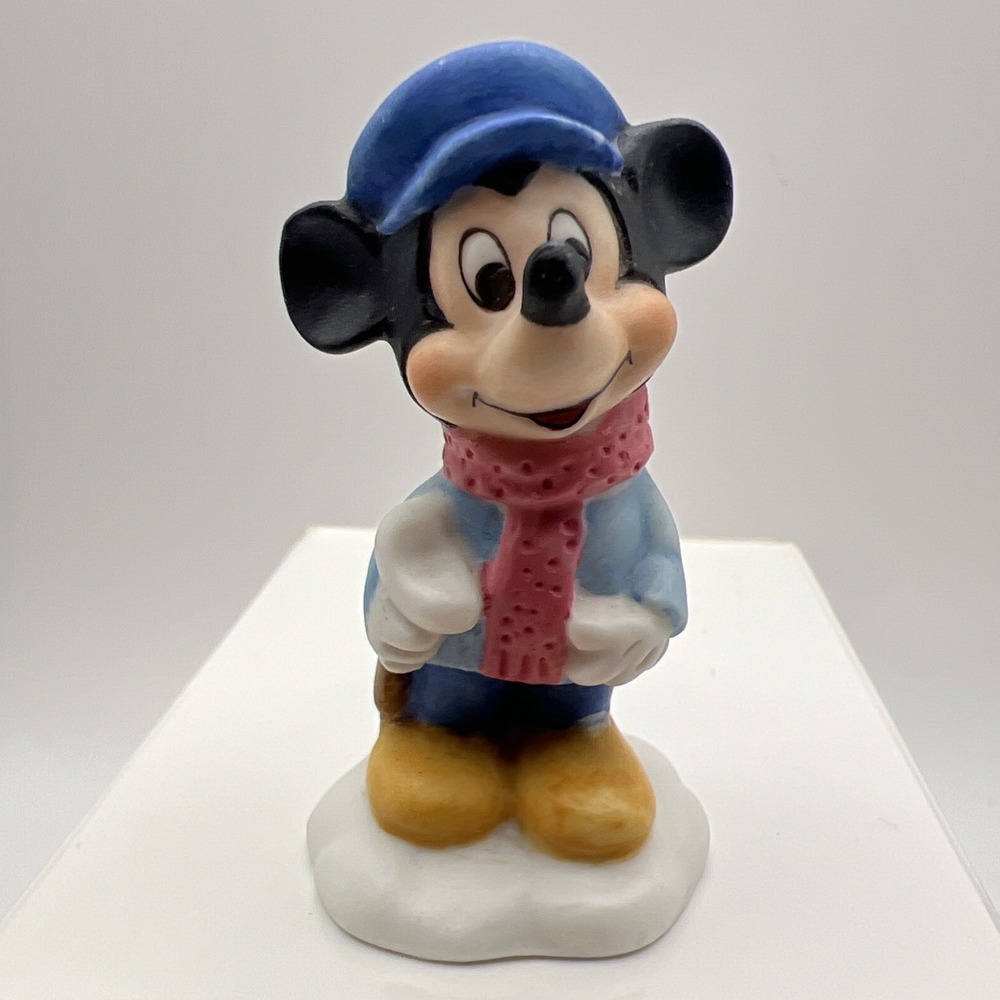 VTG Mickey Mouse Schmid Porcelain Figurine Japan Tiny Tim Christmas Winter Hat